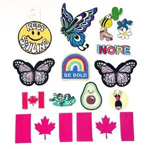 Iron on Patches Enamel Pins Lot Rainbow Flower Butterfly Smile Canada Avocado